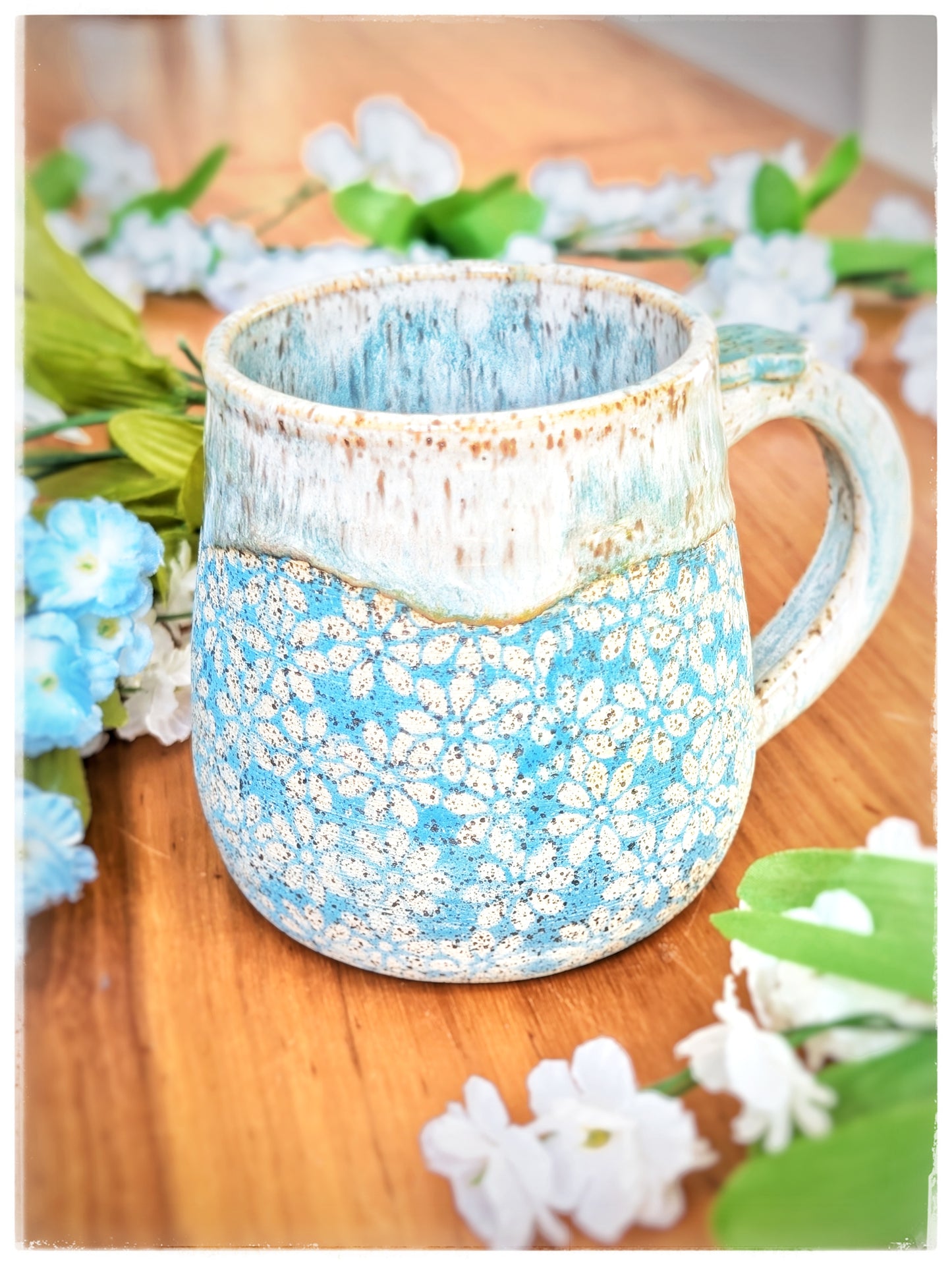 Custom-glazed Blue Blossom Mug
