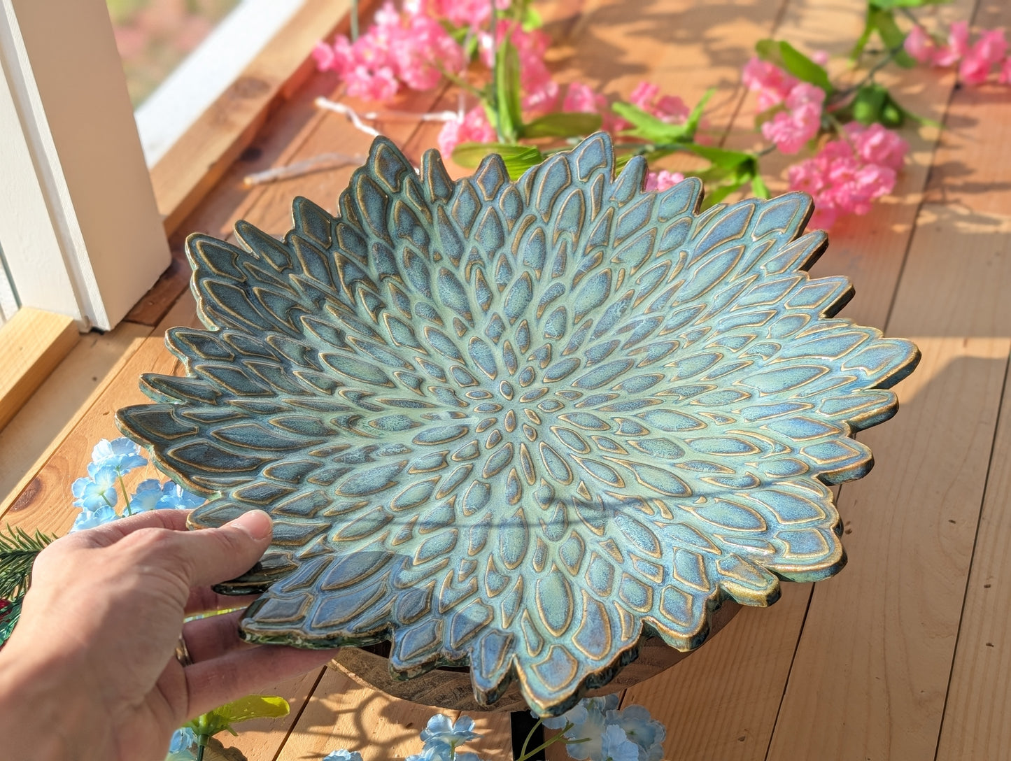 Handmade ceramic flower platter